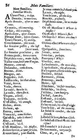 Mots Familiers. Familiar Words.