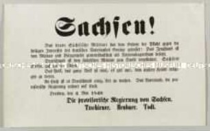 Aufruf der Provisorischen Regierung Sachsens; Dresden, 4. Mai 1849