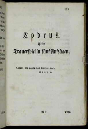 Codrus. Ein Trauerspiel in fünf Aufzügen
