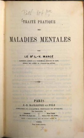 Traité pratique des maladies mentales