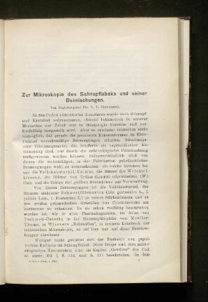 Zur Mikroskopie des Schnupftabaks und seiner Beimischungen.
