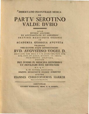 Dissertatio Inavgvralis Medica De Partv Serotino Valde Dvbio