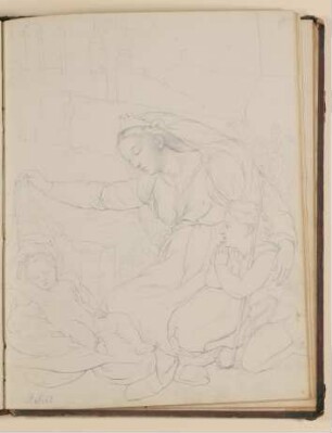 Die Jungfrau mit dem blauen Diadem, Kopie nach Giovanni Francesco Penni [aus einem Skizzenbuch von unbekannter Hand, evtl. des Louis Thomassin]