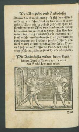 Wie Andolosia wider heim kam/ seinem Bruder klaget/ wie er umb den Seckel kommen were.