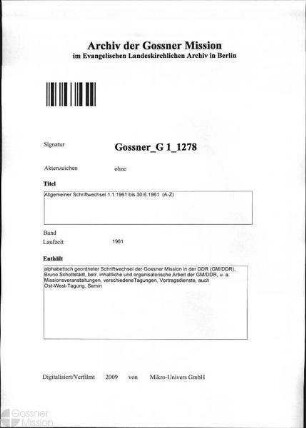 Allgemeiner Schriftwechsel 1.1.1961 bis 30.6.1961 (A-Z)