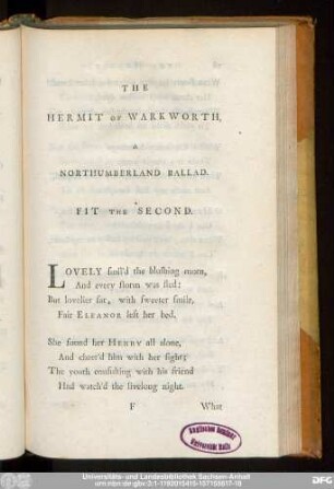 The Hermit Of Warkworth, A Northumberland Ballad. Fit The Second.