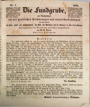 Die Fundgrube : Zeitschrift für die gesamten praktischen Bedürfnisse und Interessen des täglichen Lebens. 2. 1856