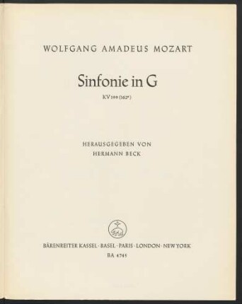 Sinfonie in G : KV 199 (162a)