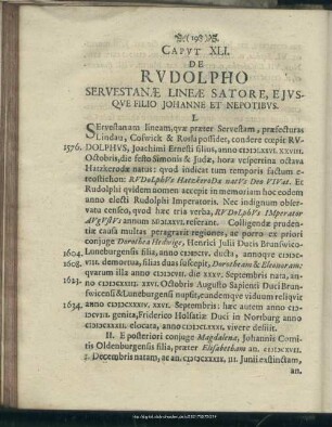 Caput XLI. De Rudolpho Servestanae Lineae Satore, Eiusque Filio Johanne Et Nepotibus