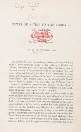 Notes of a trip to the Veddahs of Ceylon