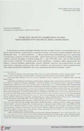 33: Twórczość graficzna Rembrandta van Rijn : nowe perspektywy badawcze dzieła graficznego