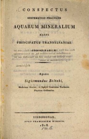 Conspectus systematico-practicus aquarum mineralium magni principatus Transylvaniae indigenarum