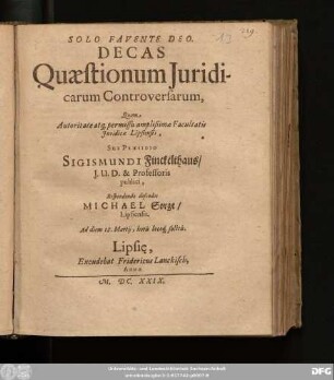 Decas Quaestionum Iuridicarum Controversarum