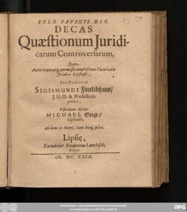 Decas Quaestionum Iuridicarum Controversarum