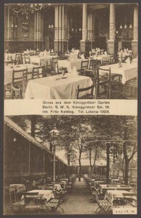 Ansichtskarte "Königgrätzer Garten", Saal und Außenbereich, Königgrätzer Straße 111 [1/2]