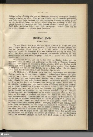 Direktor Bethe : 1874-1883