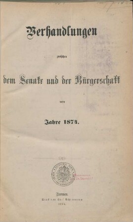 1874: Verhandlungen zwischen dem Senat und der Bürgerschaft