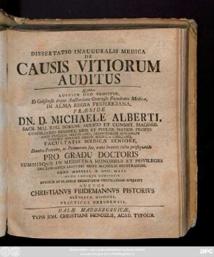 Dissertatio Inauguralis Medica De Causis Vitiorum Auditus