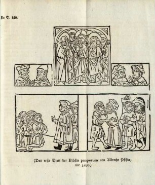 Das erste Blatt der Biblia pauperum von Albrecht Pfister vor 1460