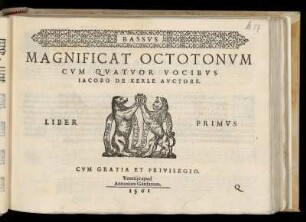 Jacobus de Kerle: Magnificat octo tonum cum quatuor vocibus. Liber primus. Bassus