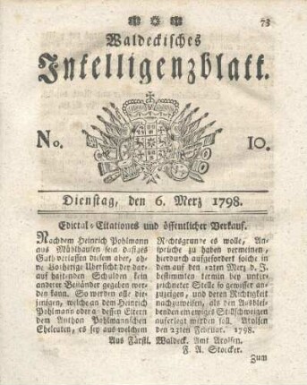 No. 10, Dienstag, den 6. Merz 1798