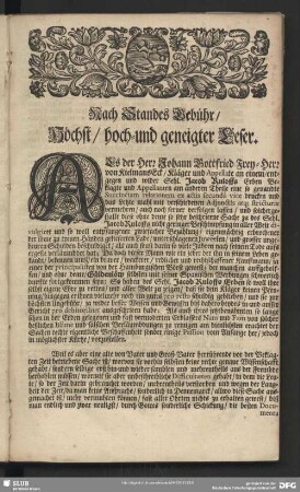 Nach Standes Gebühr, Höchst, hoch-und geneigter Leser