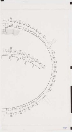 Stadion Oberwiesenfeld, München: Grundriss 2. Obergeschoss (Ehrenloge) und 4. Obergeschoss nördlicher Teil (1:200)