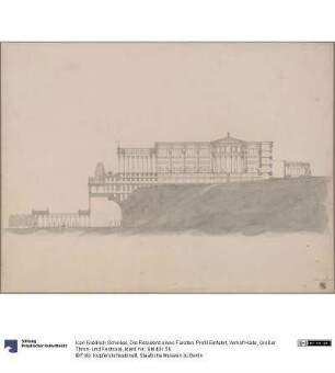 Die Residenz eines Fürsten. Profil Einfahrt, Vorhof Halle, Großer Thron- und Festsaal