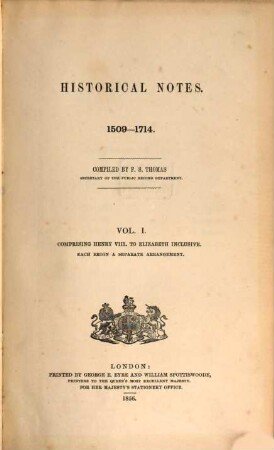 Historical Notes : 1509 - 1714, I