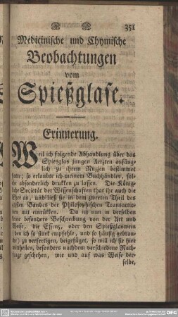 Medicinische und Chymische Beobachtungen vom Spießglase