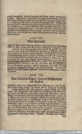 Articul XXX. Von General Tägen/ Quartal Rechnungen und Registern.