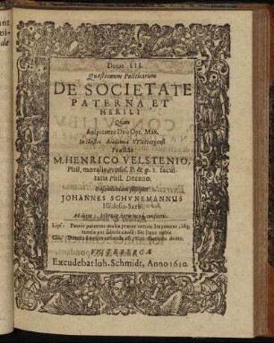 Decas III. Quaestionum Politicarum De Societate Paterna Et Herili