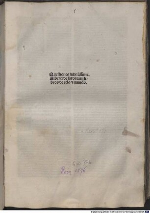 Quaestiones in libros Aristotelis De caelo et mundo