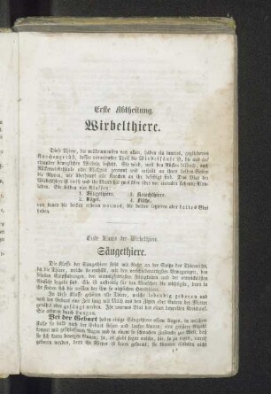 Erste Abtheilung. Wirbelthiere.