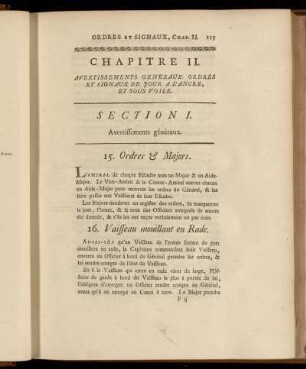 Chapitre II. Avertissements Generaux: Ordres et Signaux de Jour a L´Ancre, et sous voile.