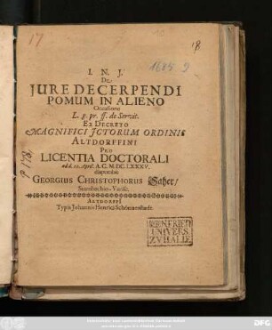De Iure Decerpendi Pomum In Alieno Occasione L. 8. pr. ff. de Servit.