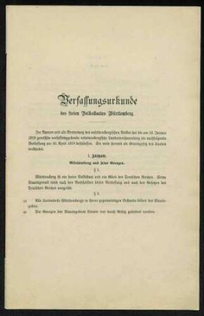Verfassungsurkunde des freien Volksstaates Württemberg