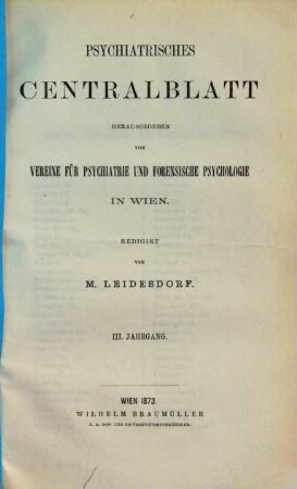 Psychiatrisches Centralblatt. 3. 1873