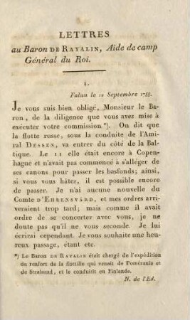 247-254, Lettres au Baron de Rayalin, Aide de camp Général du Roi