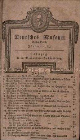 Deutsches Museum. 1. Band. 1.-6. Stück (Januar-Juni) 1783