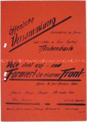 Hektografierte Einladung zu einer Versammlung der SPD Groß-Dresden zur Bildung der Eisernen Front