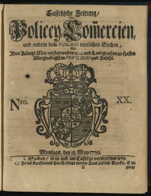 Nro. XX, Montags, den 18. May 1739