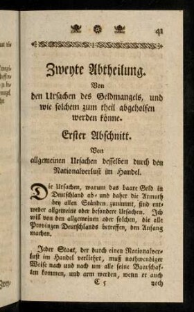 41-76, Erster Abschnitt. Von allgemeinen Ursachen desselben durch den Nationalverlust im Handel.