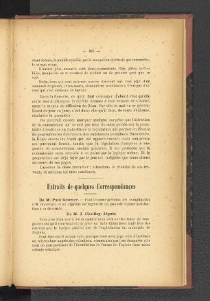 Extraits de quelques Correspondances.