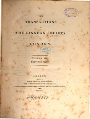 The transactions of the Linnean Society of London. 13, 13. 1822