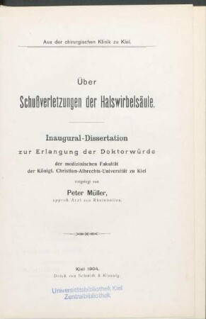 Über Schußverletzungen der Halswirbelsäule