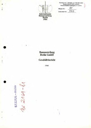 Geschäftsbericht: Bauausstellung Berlin               GmbH 1980