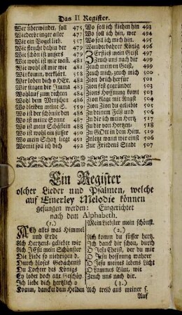 Ein Register [s]olcher Lieder und Psalmen, welche auf Einerley Melodie können gesungen werden: Eingerichtet nach dem Alphabeth.