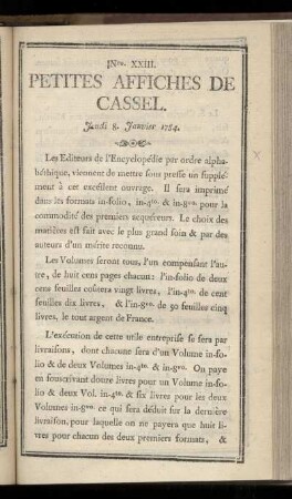 No XXIII (Jeudi 8 Janvier 1784)