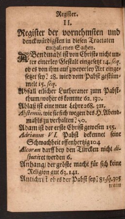 II. Register der vornehmsten und denckwürdigsten in diesen Tractaten enthaltenen Sachen.